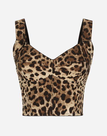 Majica brez rokavov Dolce & Gabbana Dolce & Gabbana Leopard Charmeuse Bustier Top Rjava | F7W98TGDCLPHY13M, 0