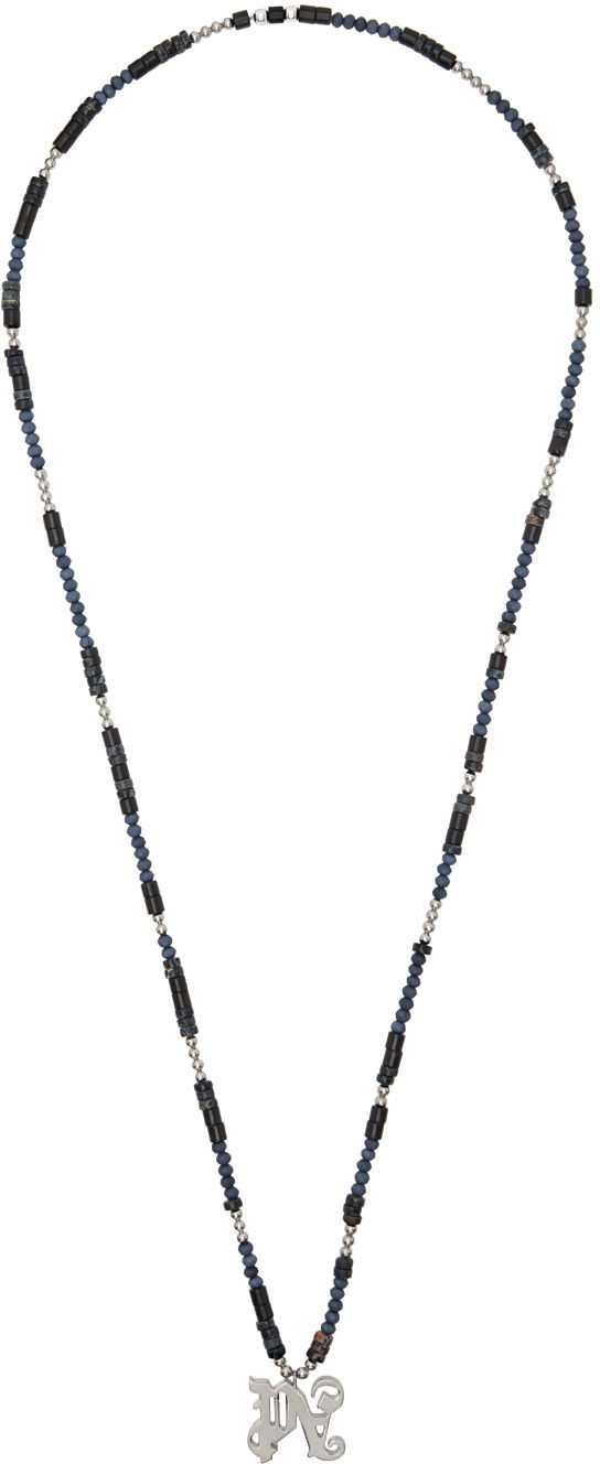 Ogrlica Palm Angels Navy 'PA' Monogram Necklace Mornarica | PMOB122F24MAT0011072