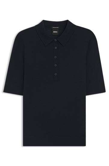 Pleteni pulover BOSS Virgin-Wool Polo Sweater with Moisture Management Mornarica | 50545015