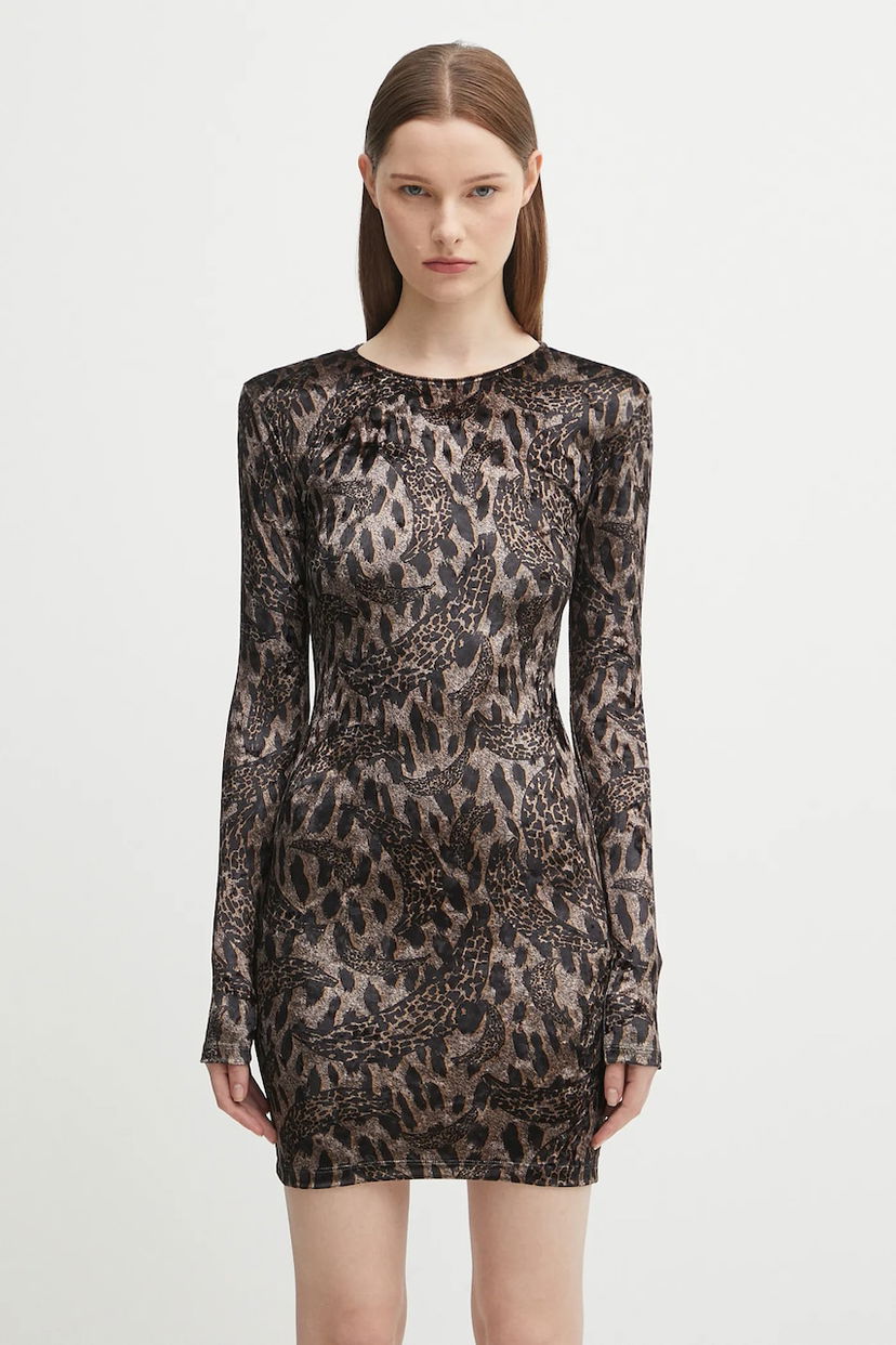 Obleke Fiorucci Fiorucci Banimalier Print Velour Padded Mini Dress Rjava | W02FPDMN011VR01BR01