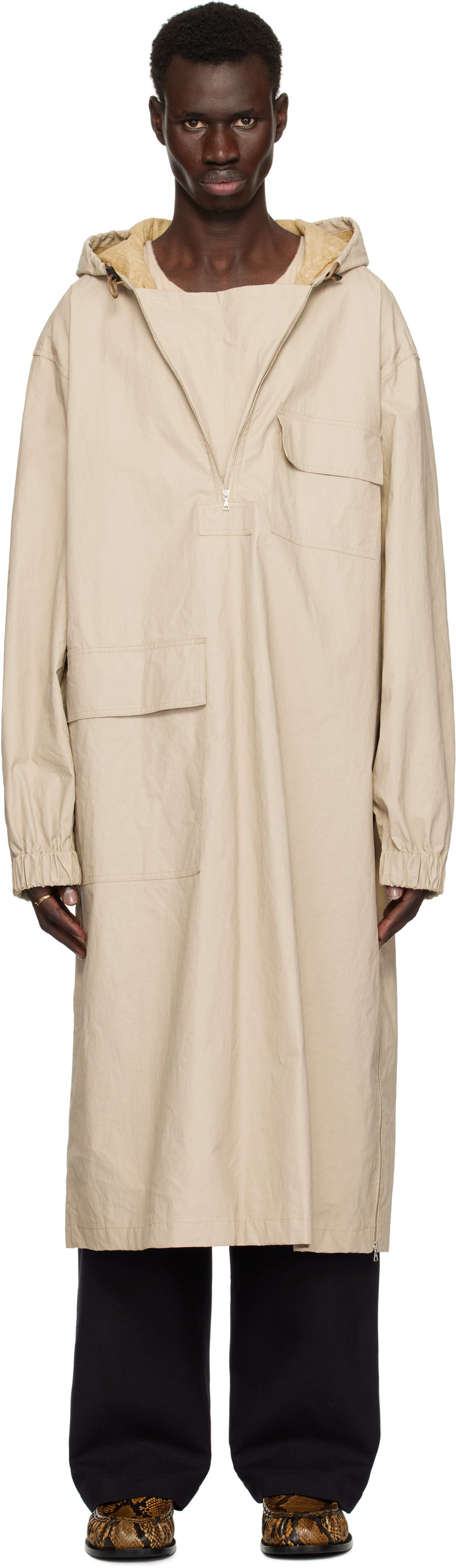 Dežni plašč Dries Van Noten Dries Van Noten Half-Zip Hooded Coat Bež | 251-020508-1285