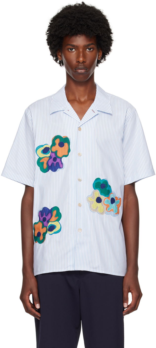 Srajce Paul Smith PS Paul Smith Striped Flowers Appliquéd Shirt Modra | M2R-695UP-N22097-41