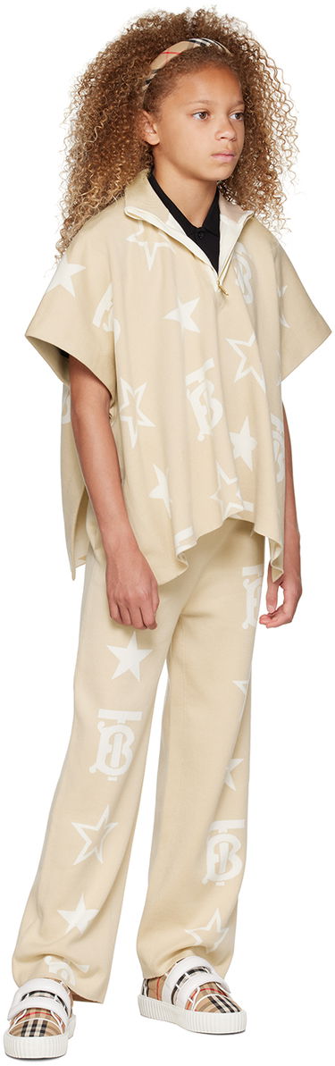 Pleteni pulover Burberry Burberry Kids Sylvie Poncho Bež | 8057913, 3