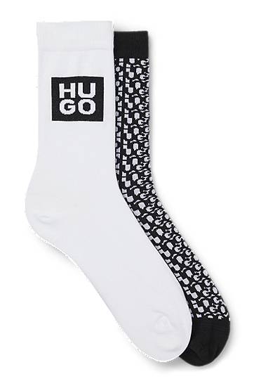 Nogavice BOSS Two-Pack of Regular-Length Cotton-Blend Socks Bela | 50531223