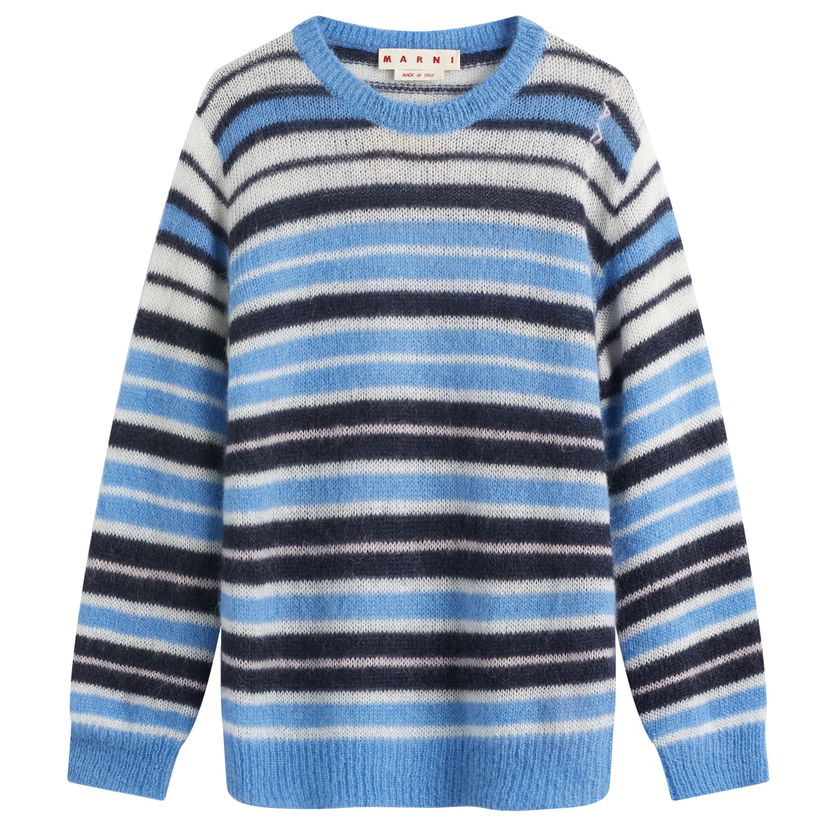 Pleteni pulover Marni Marni Men's Striped Mohair Crew Knit Modra | GCMG0435Q0-UFU178-STB26