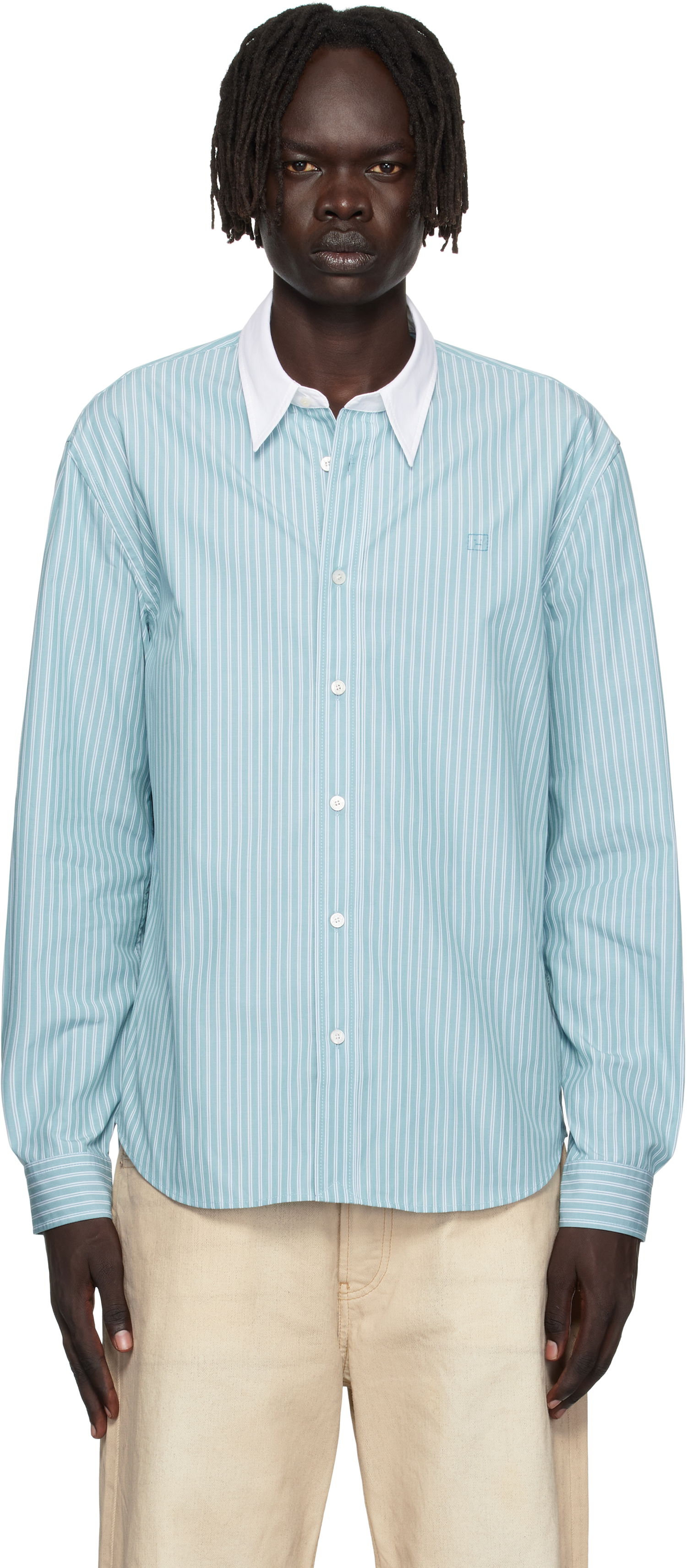 Srajce Acne Studios Acne Studios Striped Button-Up Shirt Turkizna | CB0114-, 0
