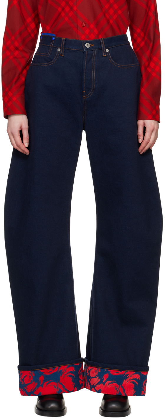 Kavbojke Burberry Floral Print Wide-Leg Jeans Modra | 8080780