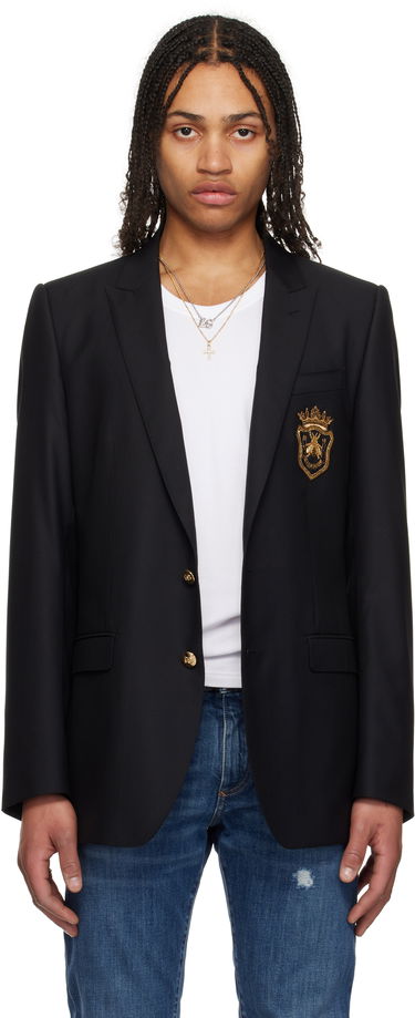 Jakna Dolce & Gabbana Dolce&Gabbana Single-Breasted Wool & Silk Blazer with Patch Črna | G2LK0ZFU3H1, 0