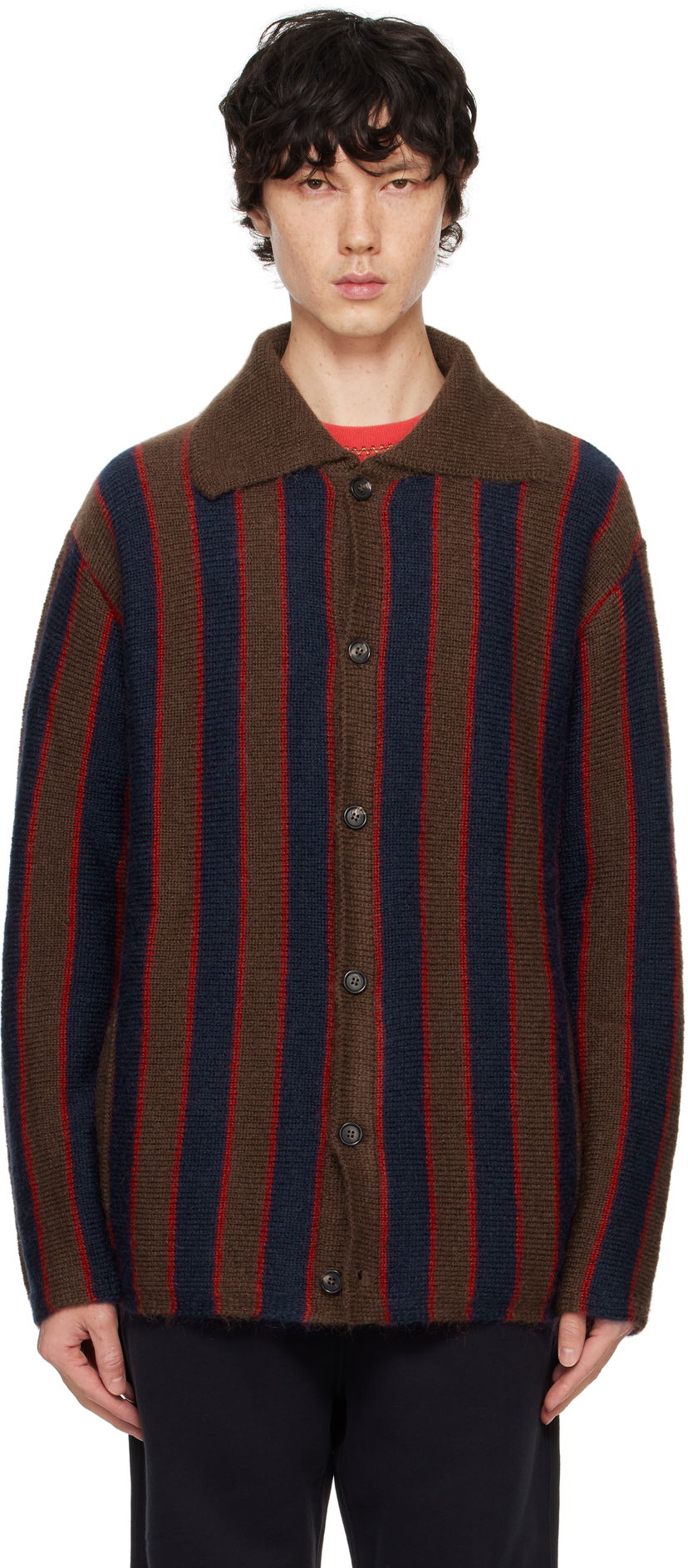 Pleteni pulover Bode Mohair Stripe Cardigan Rjava | MRF24KT027