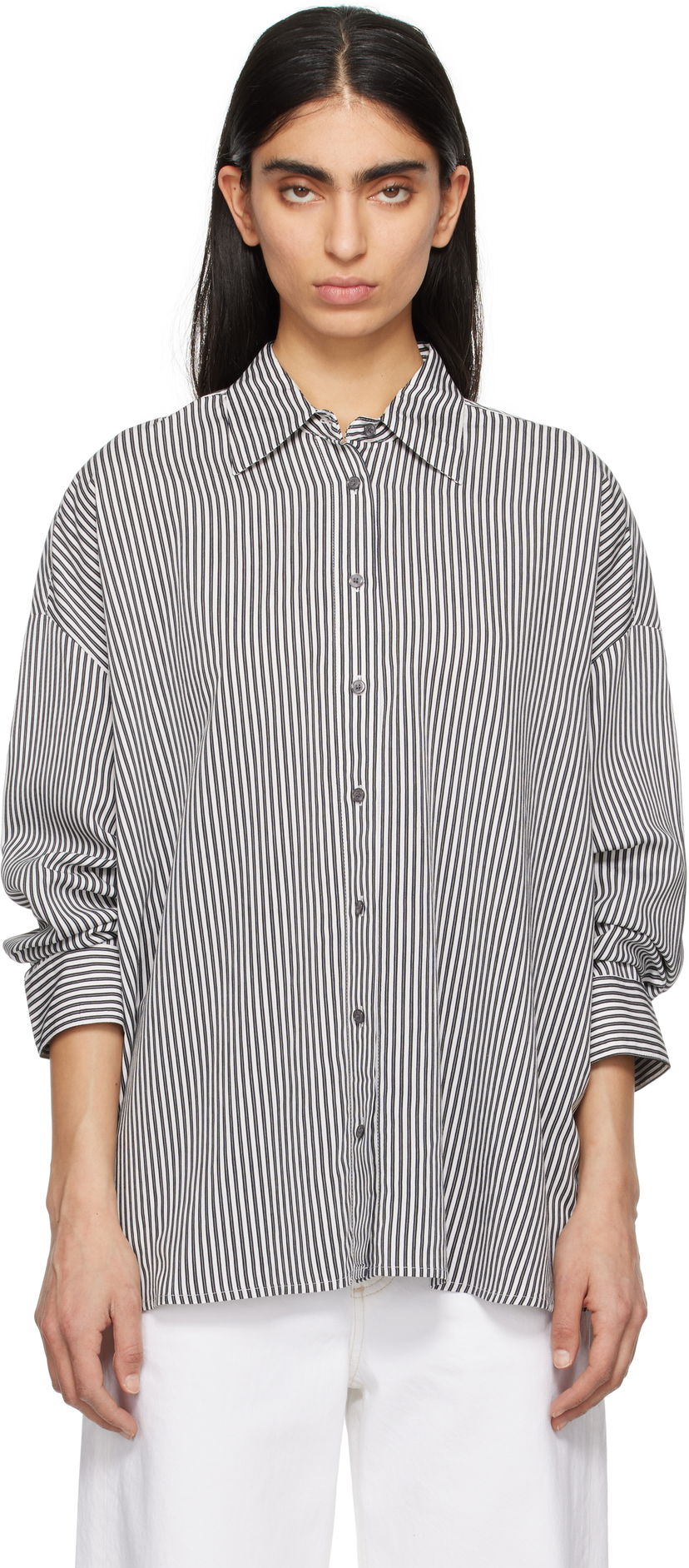 Srajce AGOLDE AGOLDE Roux Striped Button-Down Shirt Bela | A7354-1790