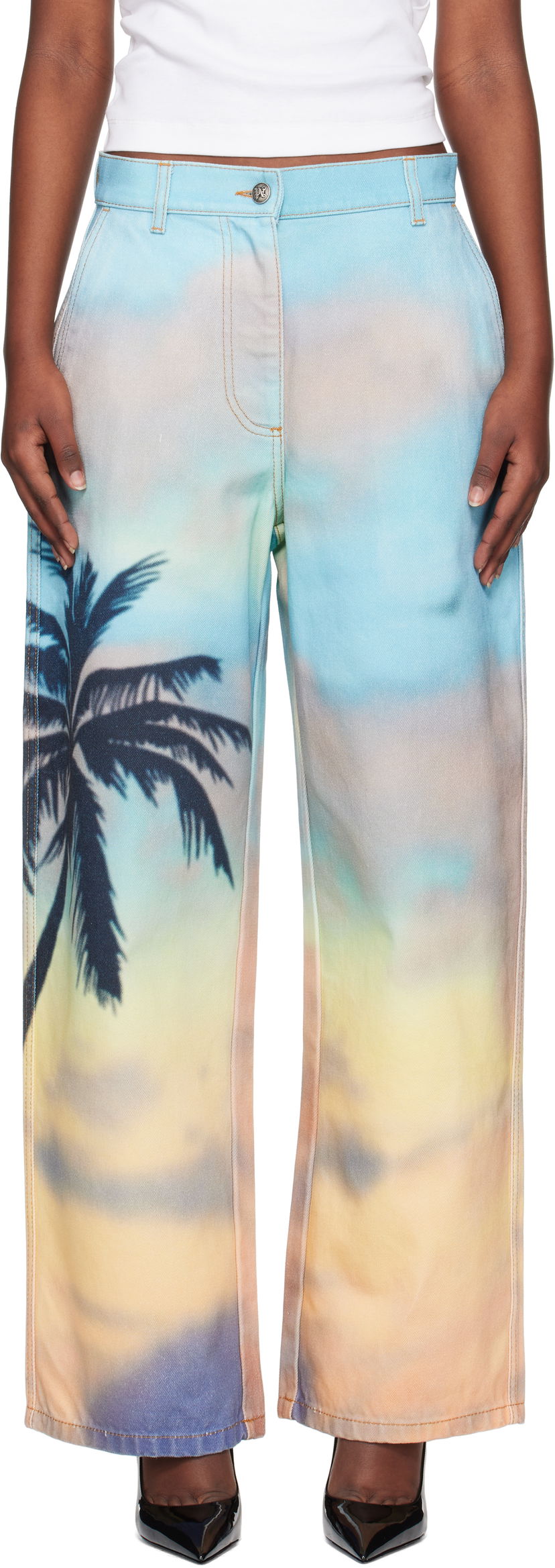 Kavbojke Palm Angels Palm Angels Sunrise Palm Baggy Jeans Večbarvna | PWYB040S25DEN0018410