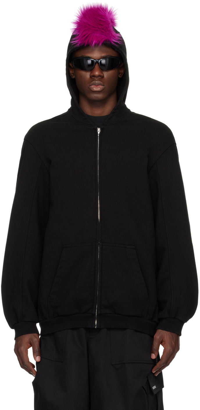 Pulover We11done We11done Zip-Up Faux-Fur Hoodie Črna | WD-TJ1-24-884-U-BK