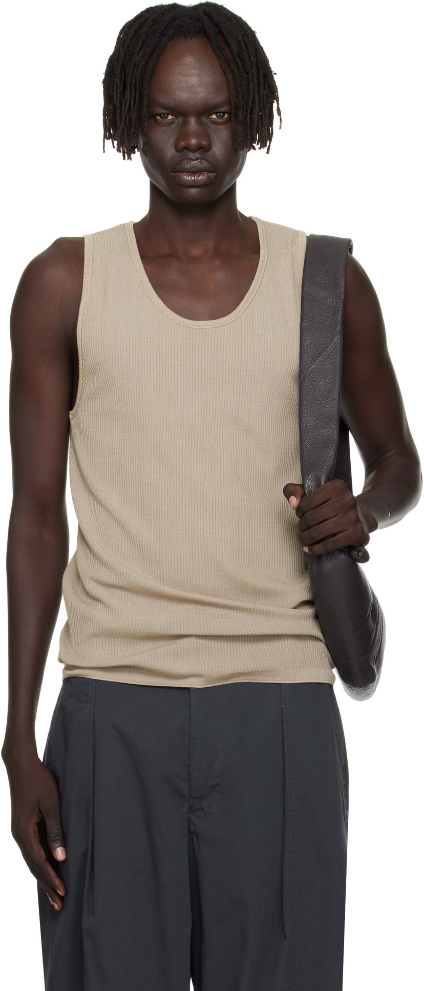 Majica brez rokavov LEMAIRE Lemaire Debardeur Ribbed Tank Top Bež | TO1465 LK1032