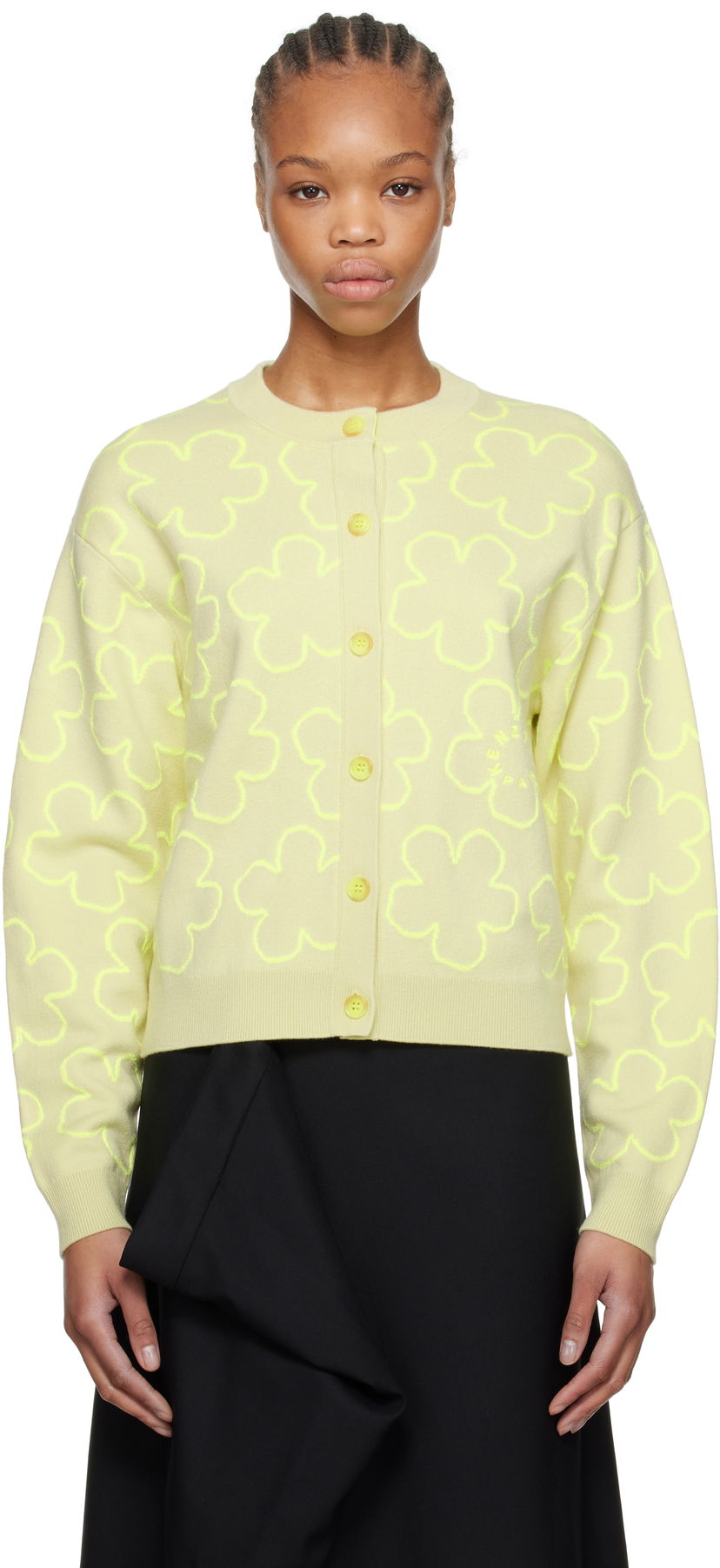 Pleteni pulover KENZO Kenzo Paris 'Hana Dots' Embroidered Cardigan Rumena | FF52CA4783CP