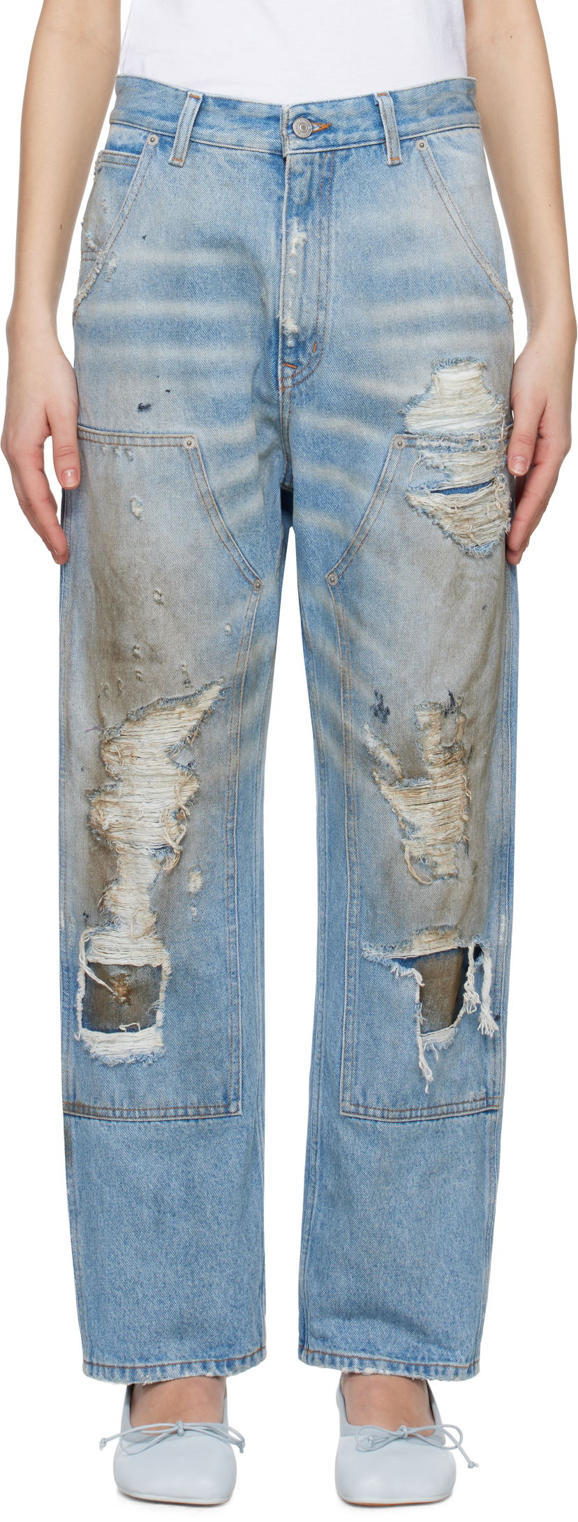Kavbojke Maison Margiela MM6 Maison Margiela 5-Pocket Distressed Jeans Modra | S62LB0183 M30018