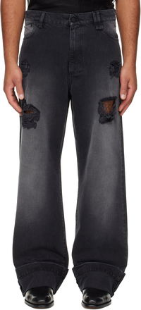 Simone Rocha Embellished Distressed Wide-Leg Cuffed Jeans