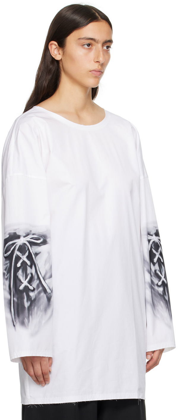 Majica We11done Raw Edge Graphic Long Sleeve T-Shirt Bela | WD-SH3-23-185-U-WH, 1