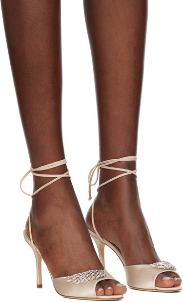 Modni dodatki Manolo Blahnik Manolo Blahnik Plumena 90 Embellished Satin Heeled Sandals Bež | 124-2531-0003, 3