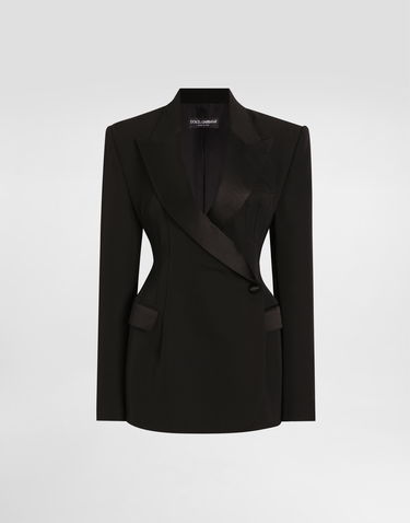 Jakna Dolce & Gabbana Dolce & Gabbana Double-breasted Wool Gabardine Tuxedo Jacket Črna | F297FTFU21EN0000, 0