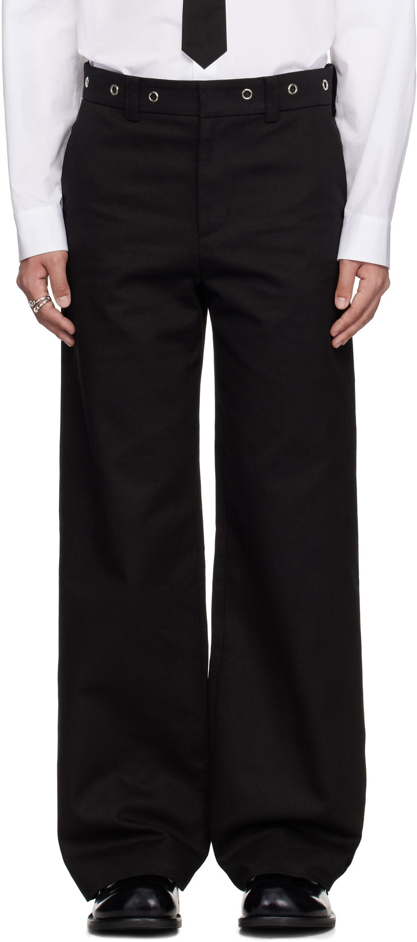 Hlače We11done We11done Eyelet Detailed Trousers Črna | WD-PT0-25-269-M-BK