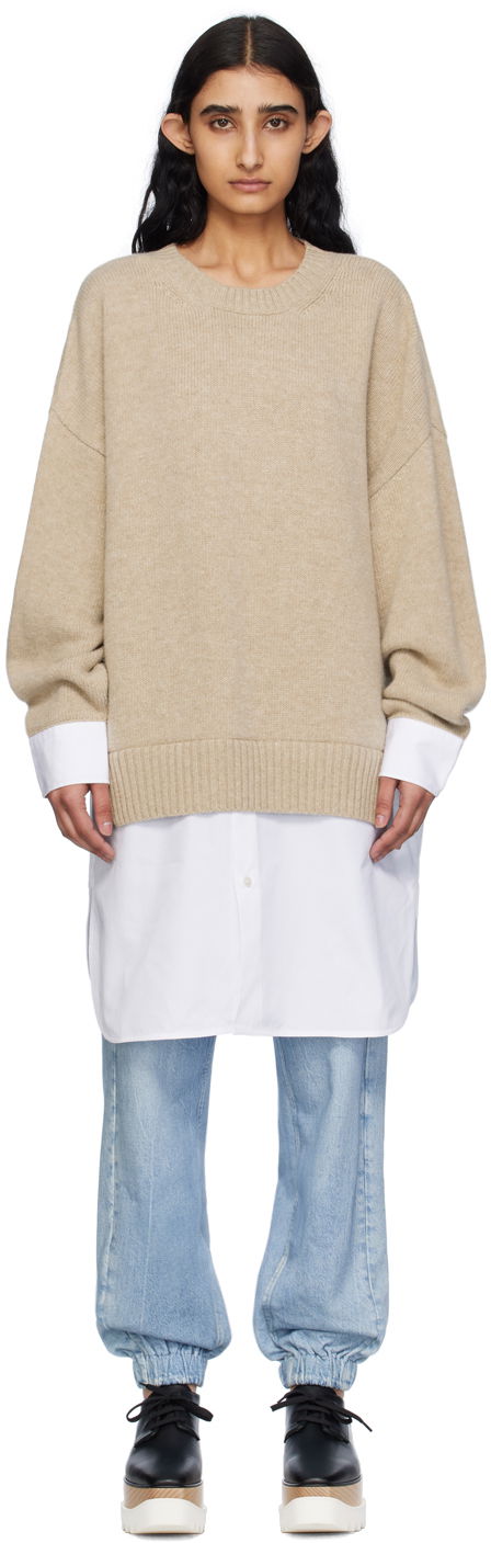 Pleteni pulover Stella McCartney Stella McCartney Women's Shirting Detail Knit Sweater Bež | 6K08363S2515