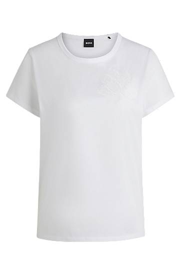 Majica BOSS BOSS Mercerised Cotton T-Shirt with Logo Motif Bela | 50537598