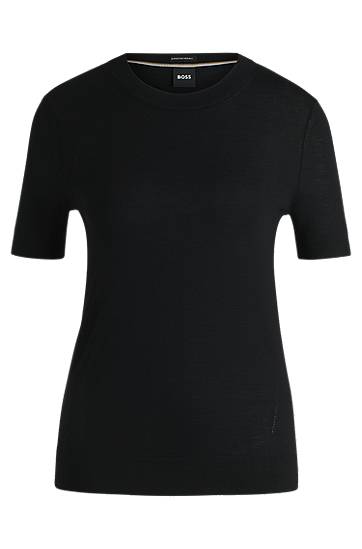 Majica BOSS Merino Wool Knit T-Shirt Črna | 50492857, 0