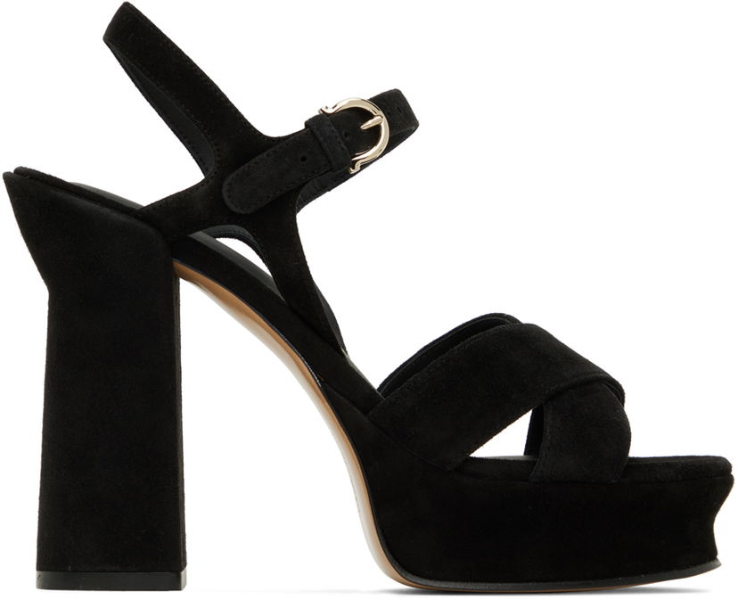 Obleke FERRAGAMO Salvatore Ferragamo Sonya Heeled Suede Platform Sandals Črna | 01E555 758152
