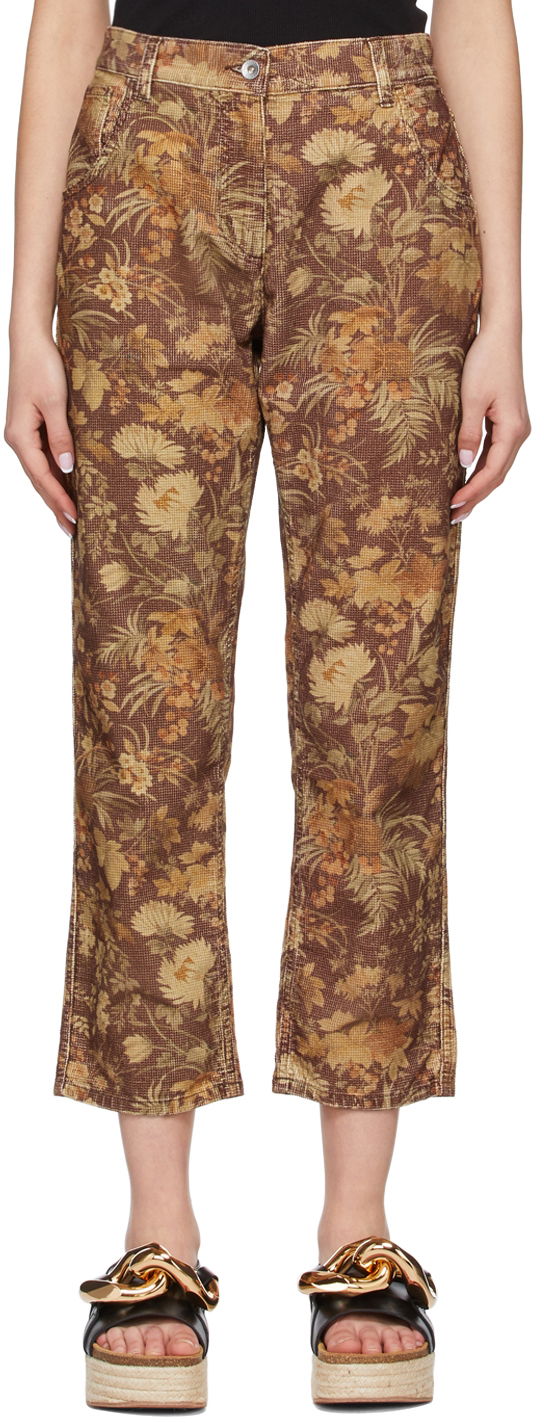 Hlače YMC YMC Floral Print Straight-Leg Jeans Rjava | Q4SAQ