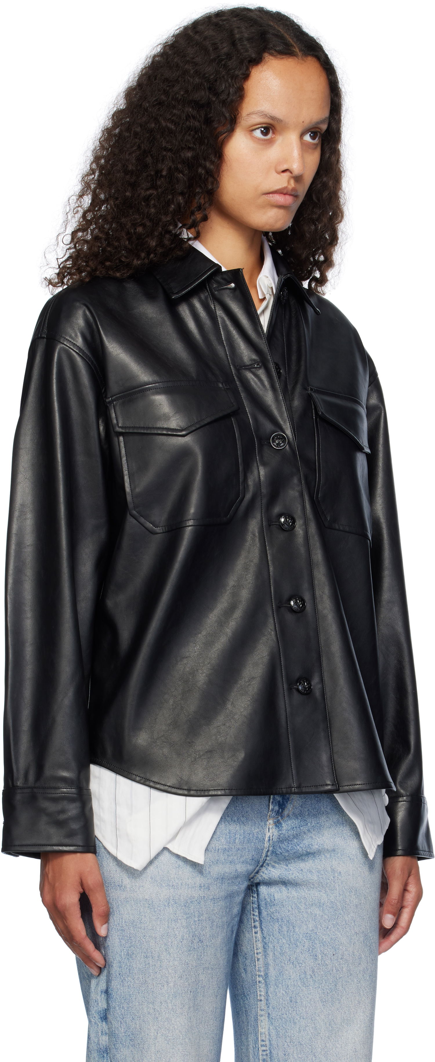 Srajce rag & bone Rag & Bone Camilla Faux-Leather Shirt Črna | WCW24FA001GR01, 1
