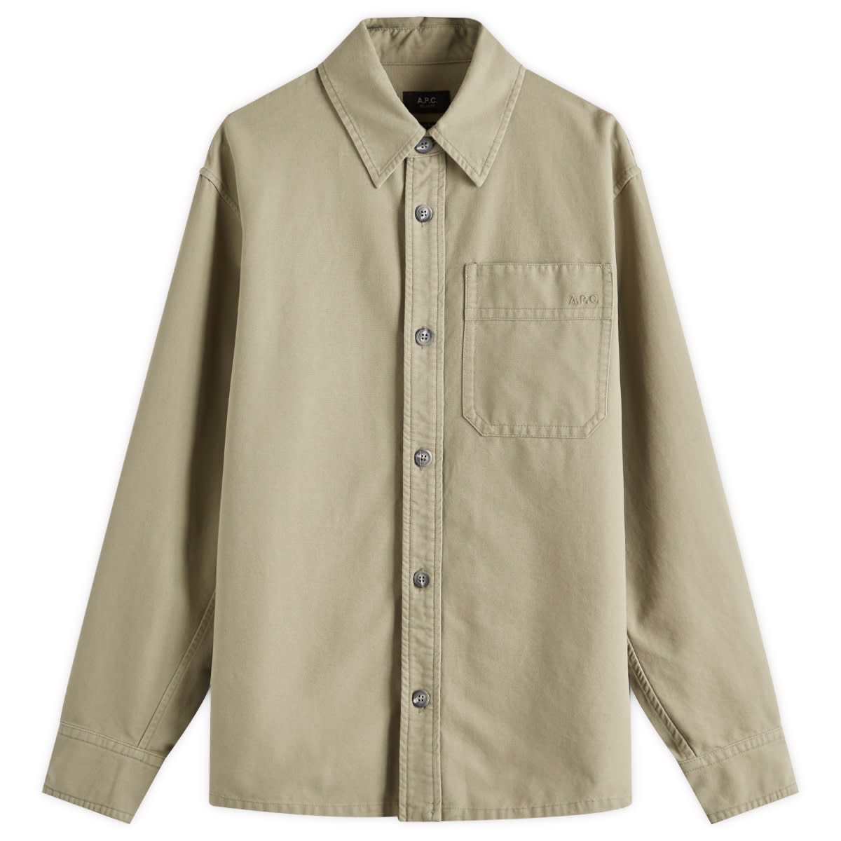 Srajce A.P.C. A.P.C. Men's Basile Canvas Overshirt, Size Small Zelena | COGBJ-H02918-KAE, 0