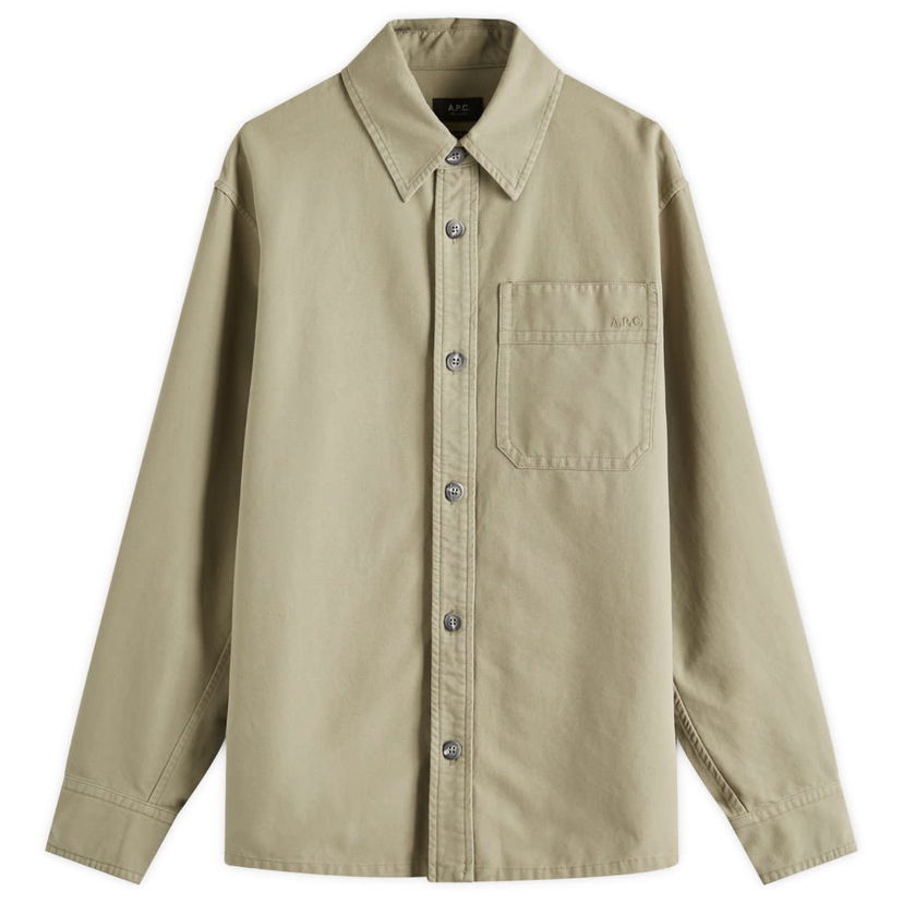 Srajce A.P.C. A.P.C. Men's Basile Canvas Overshirt, Size Small Zelena | COGBJ-H02918-KAE