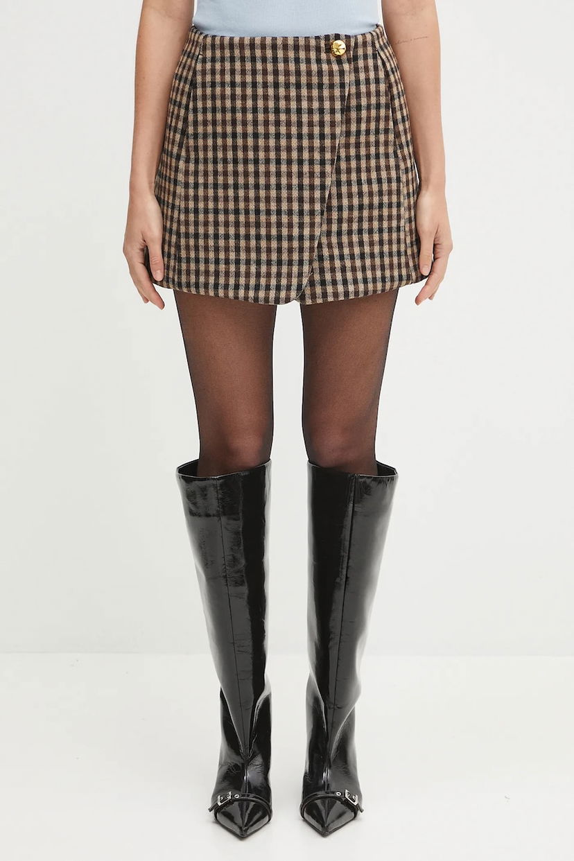 Krila GANNI GANNI Check Wool Mix Mini Skirt Rjava | W0655