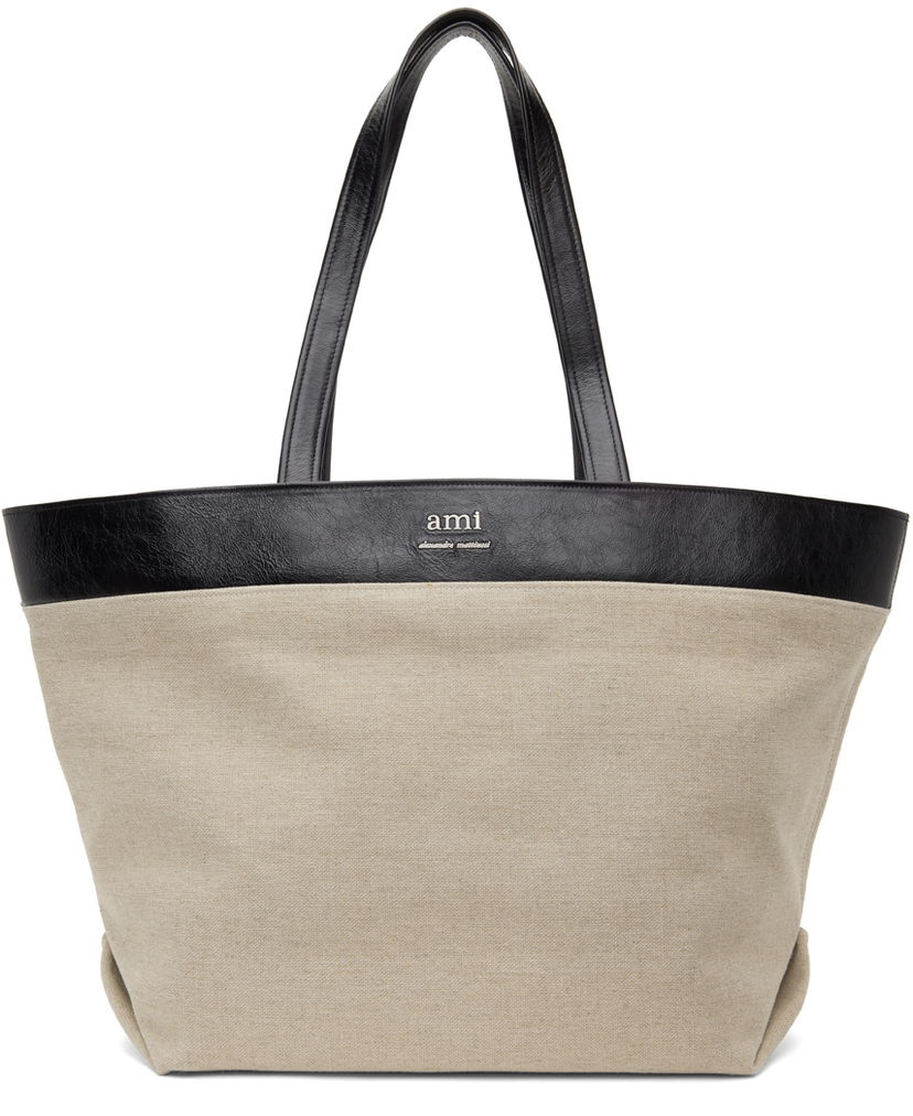 Tote bag AMI Paris East West Shopping Tote Bag Bež | ULL506.AW0037