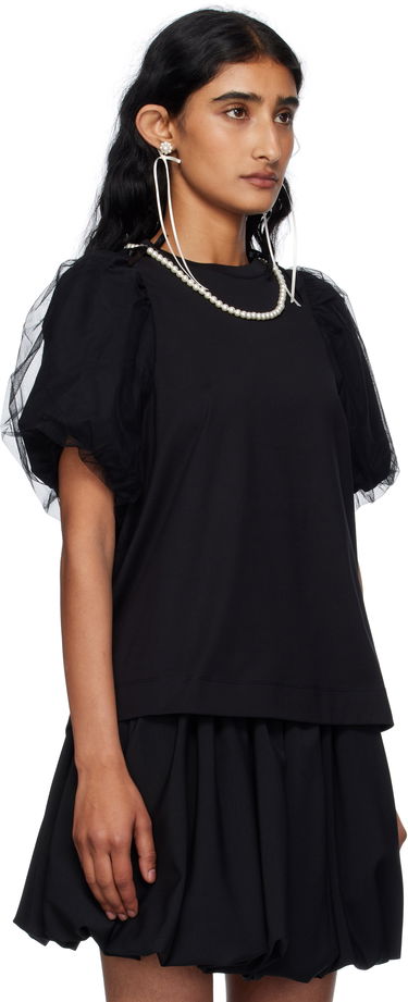 Majica Simone Rocha Simone Rocha Embellished Tulle Overlay Puff Sleeve T-Shirt Črna | 5397B 0553, 1