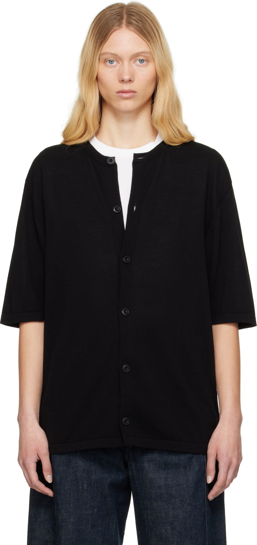 Pleteni pulover LEMAIRE Lemaire Short Sleeve Cardigan Črna | TO1371 LK1041