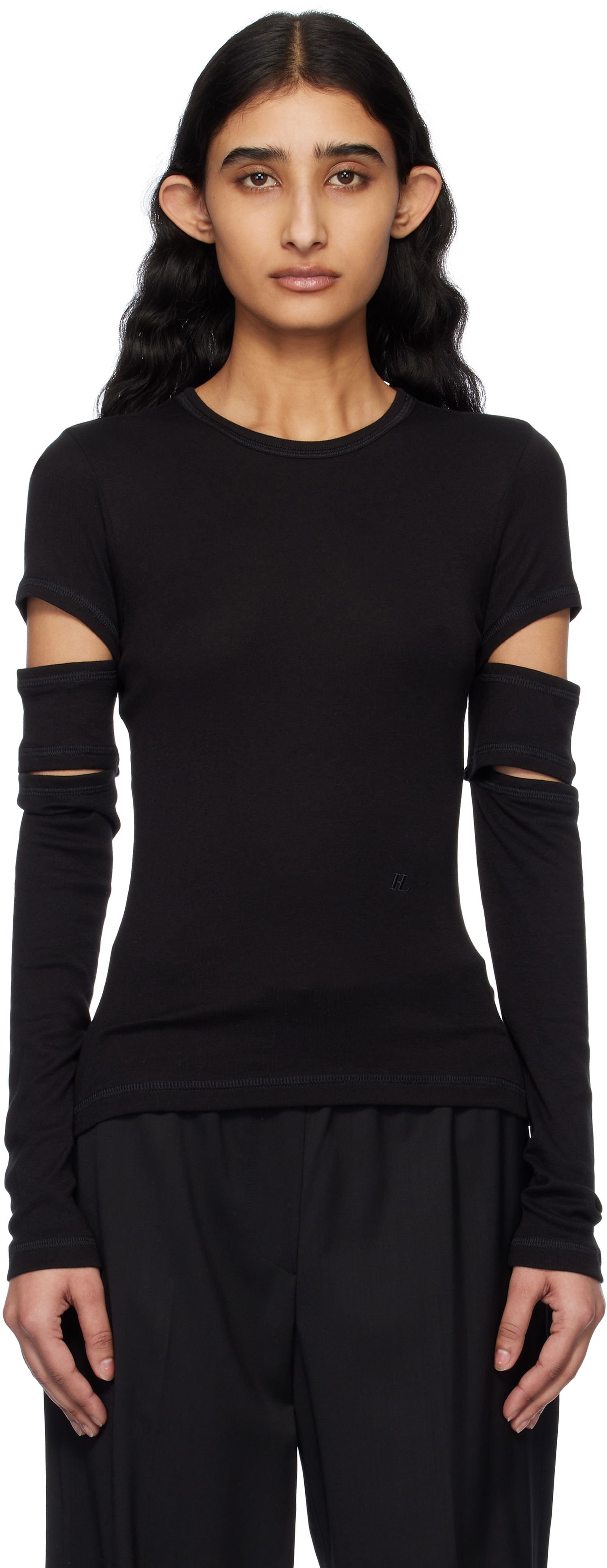 Majica Helmut Lang Helmut Lang Slashed Long Sleeve T-Shirt Črna | O09HW509, 0