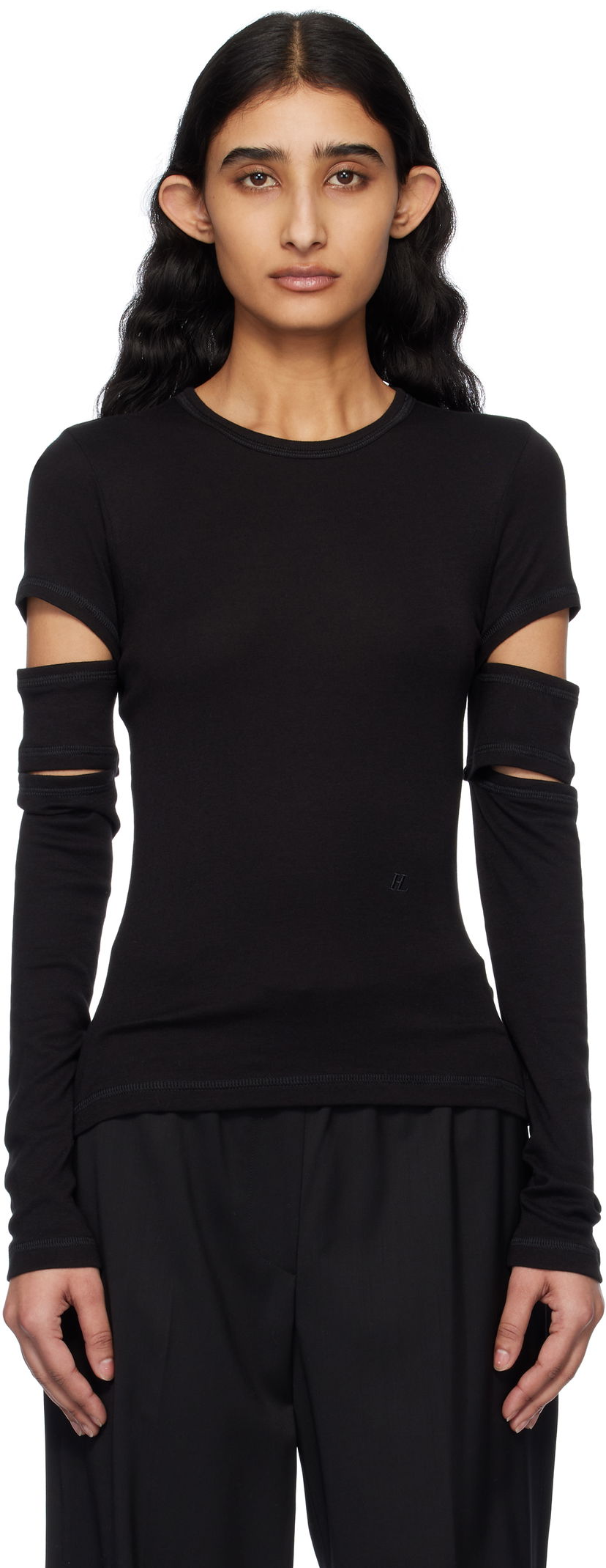 Majica Helmut Lang Helmut Lang Slashed Long Sleeve T-Shirt Črna | O09HW509