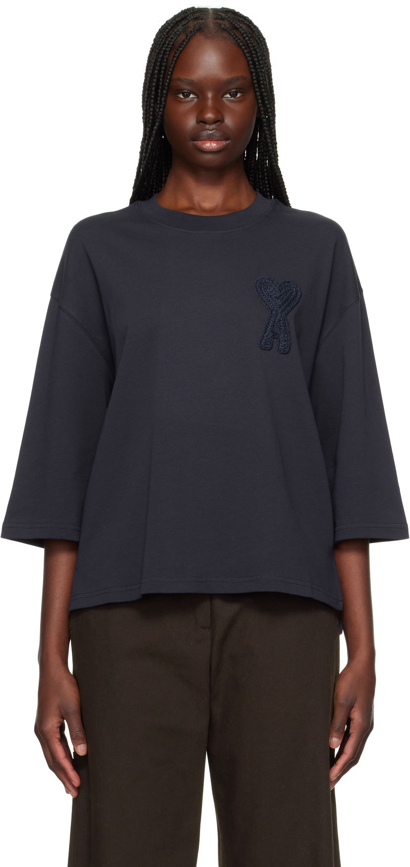 Majica AMI AMI Paris Ami de Coeur Patch T-Shirt Mornarica | FTS055.726