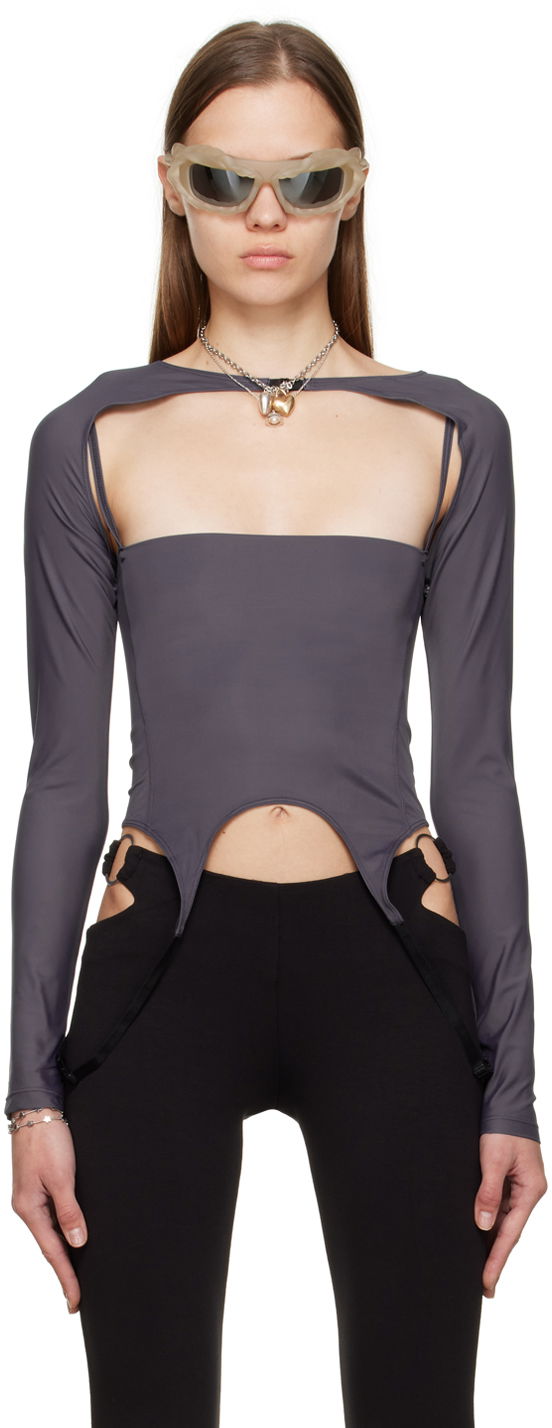 Krop-top Miaou Miaou Phoenix Cutout Long Sleeve T-Shirt Siva | 7043TKCHL