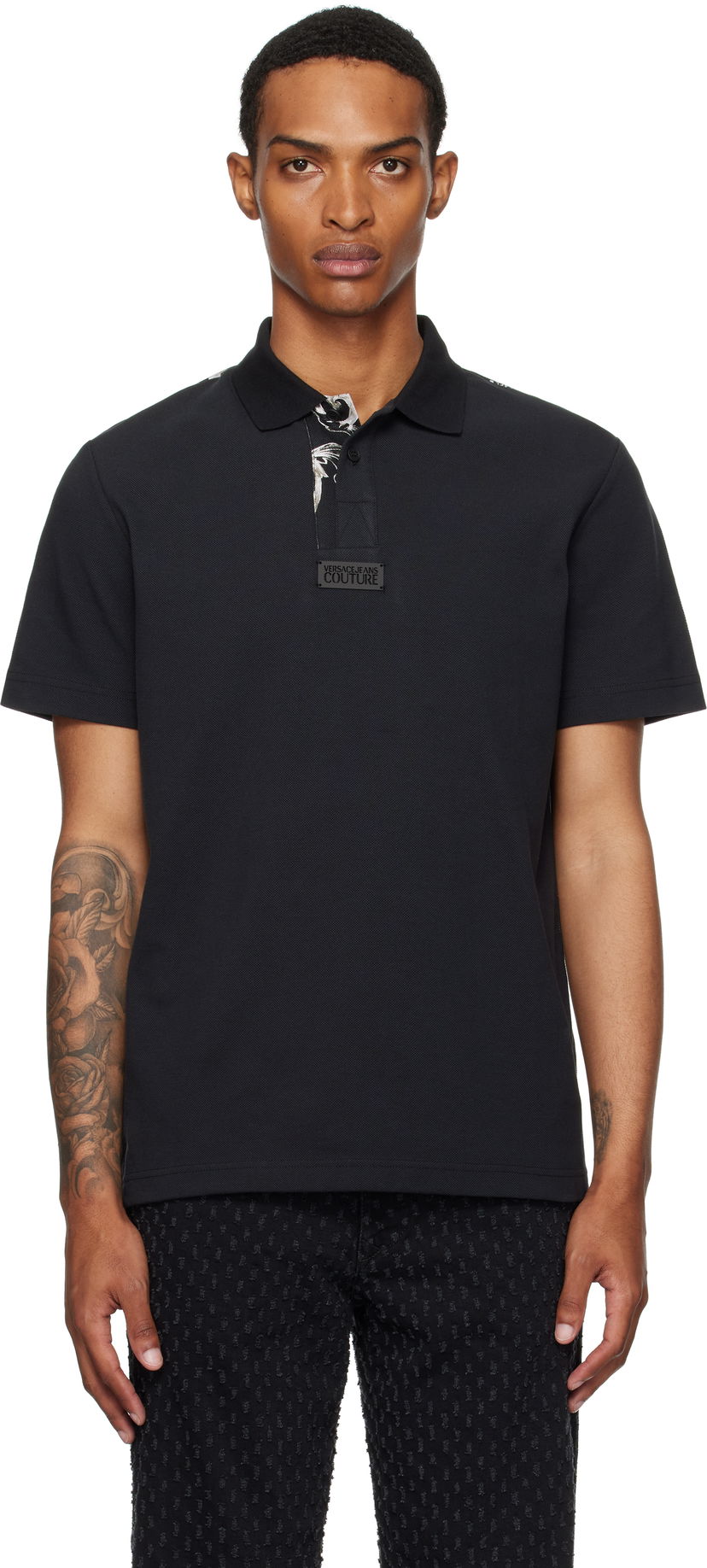 Polo majica Versace Versace Jeans Couture Outline Barocco Polo Črna | E78GAG627_EJ0003