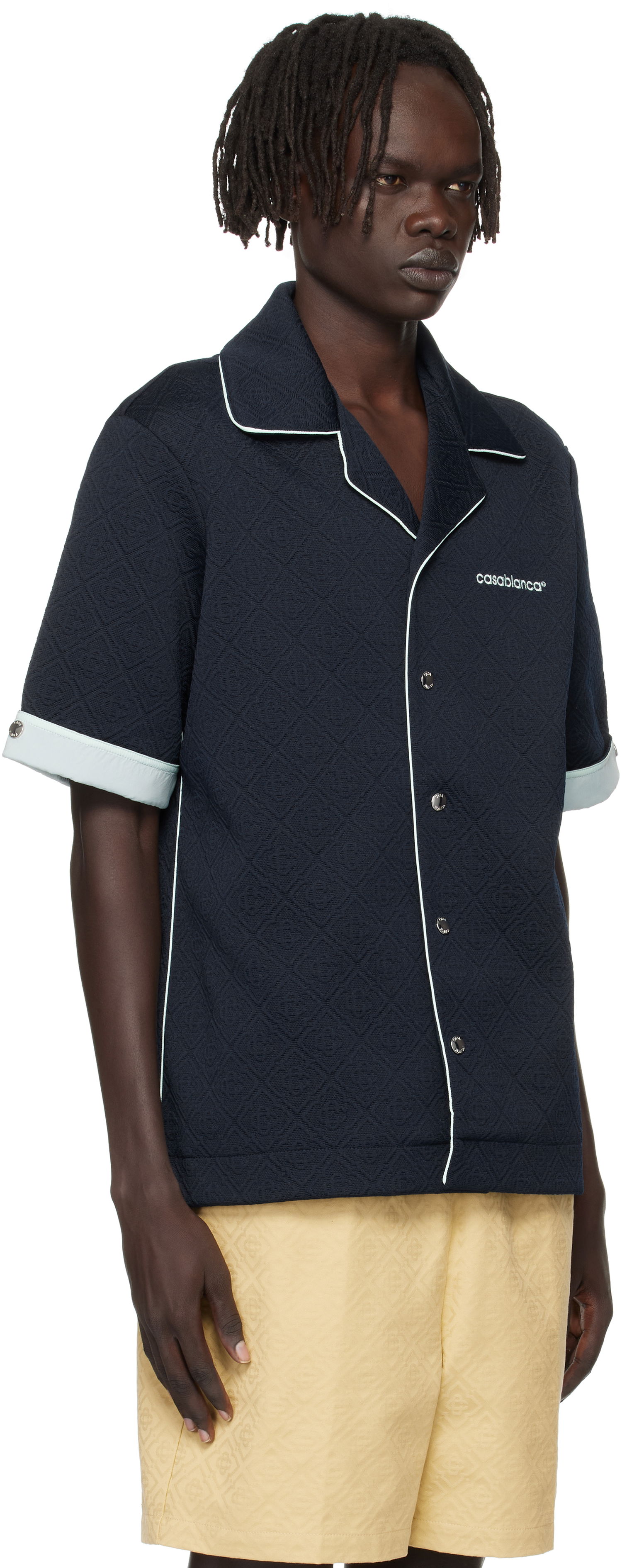Srajce Casablanca Casablanca Jacquard Short Sleeve Shirt Mornarica | MPF25-SH-190-01, 1