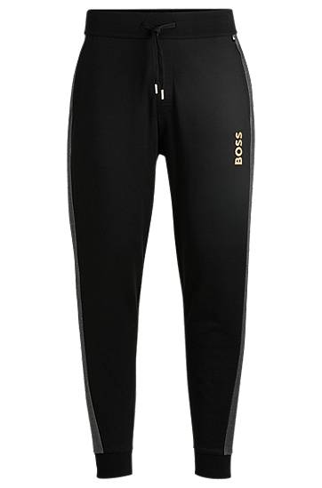 Trenirka BOSS BOSS Cotton-Blend Tracksuit Bottoms with Foil-Print Logo Črna | 50527552