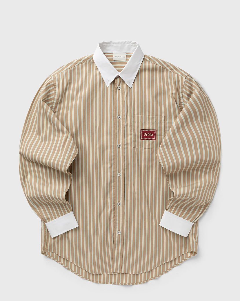 Srajce Drôle de Monsieur Pinstripe Shirt with Contrast Collar and Cuffs Bež | I-SH240-CO232-BG