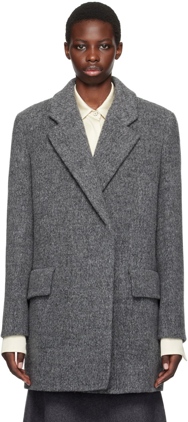 Jakna Jil Sander Gray Double-Breasted Caban Jacket Siva | J02AA0172_J41387