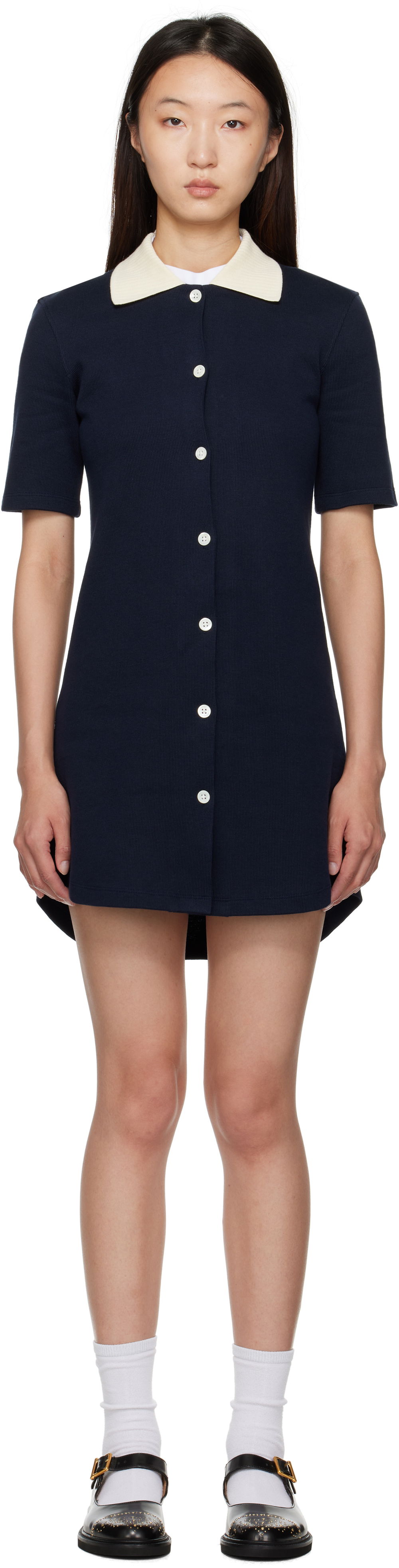 Obleke Thom Browne Thom Browne Double Face Knit Polo Minidress Mornarica | FJD129A-J0223, 0