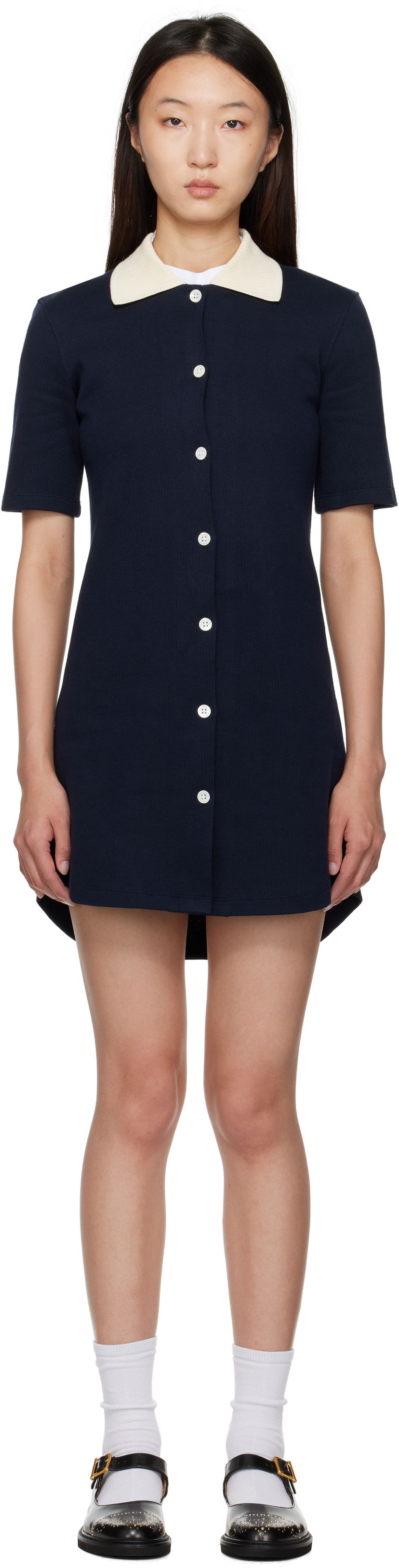 Obleke Thom Browne Thom Browne Double Face Knit Polo Minidress Mornarica | FJD129A-J0223