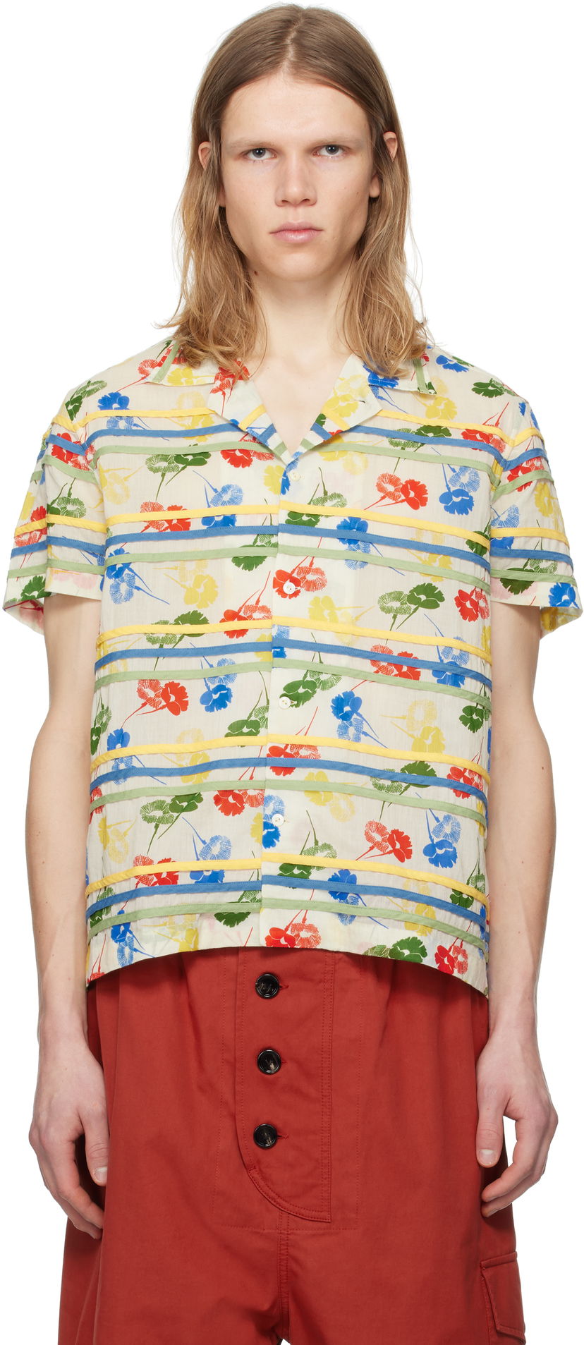 Srajce Bode Bode Flower Stamp Short Sleeve Shirt Bež | MRS25SH010