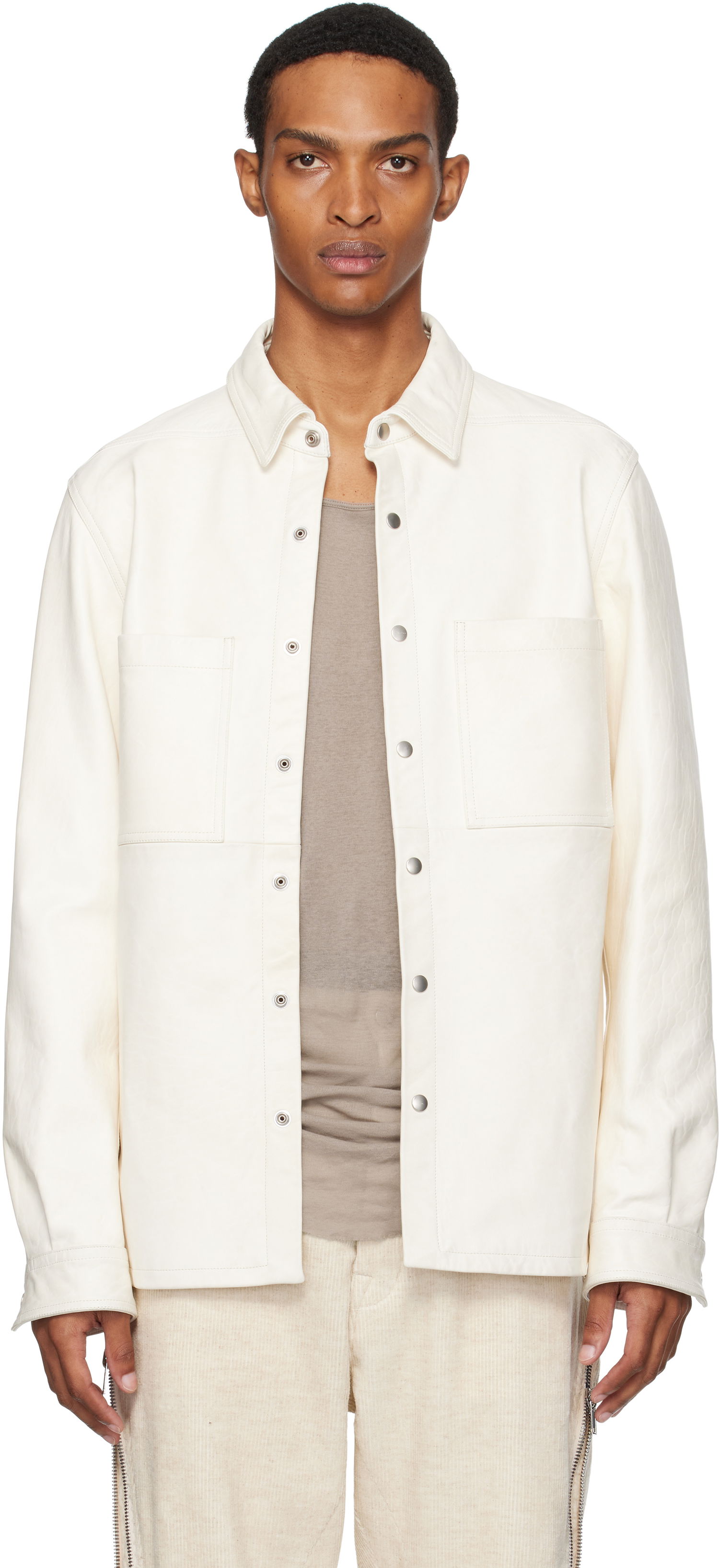 Jakna Rick Owens Rick Owens Concordians Leather Overshirt Bela | RU02E1744 LBH, 0