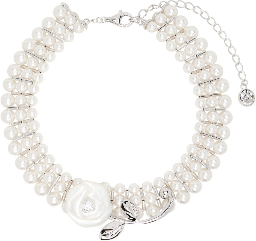 Ogrlica SHUSHU/TONG SHUSHU/TONG YVMIN Edition Rose Layers Pearl Necklace Bela | 25603SLV00NN